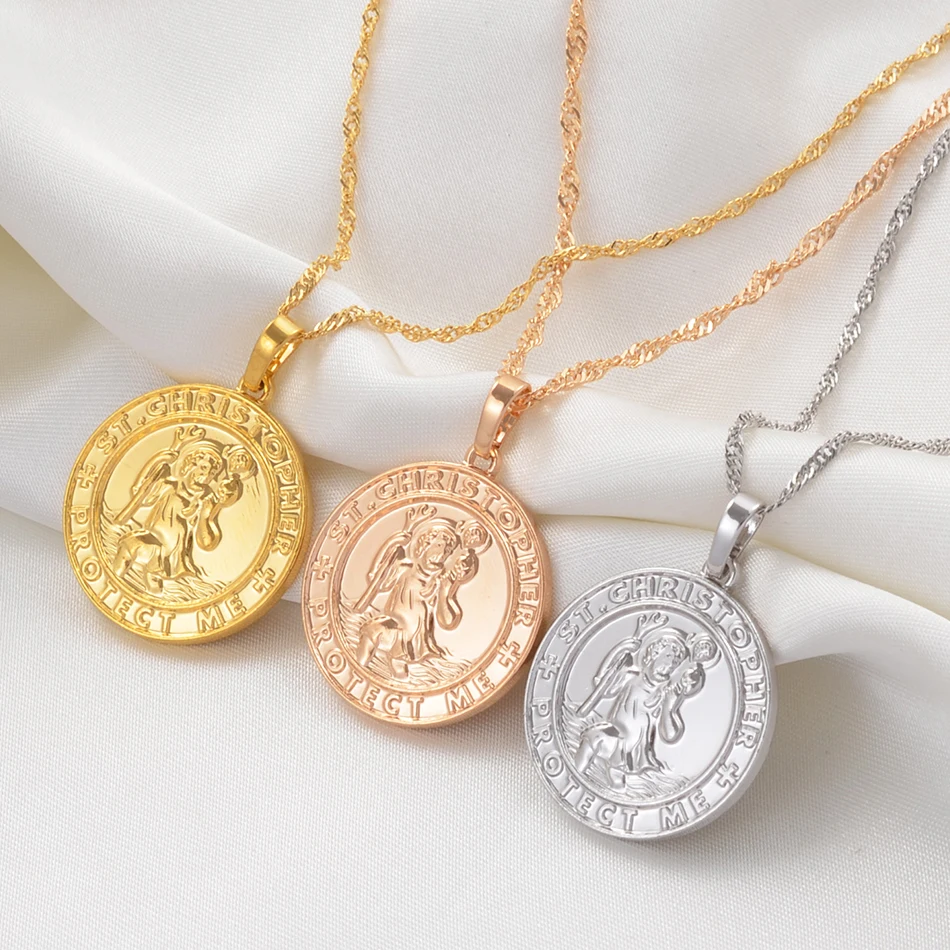 Anniyo St. Christopher Protect Me Necklaces for Women,Saint Christophe Pendant Religious Jewelry @@040904