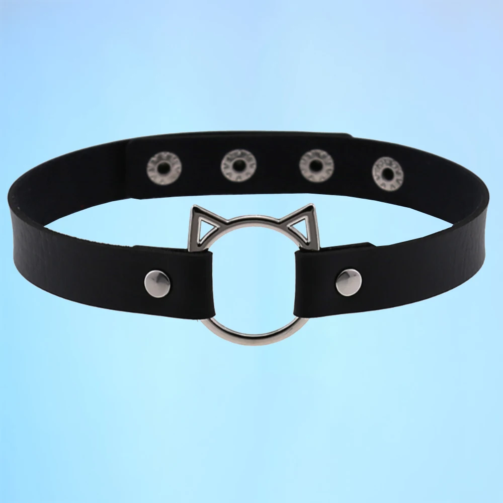 

Simple new cute metal holloout adjustable button-down collar necklace collar double punk leather choker accessories