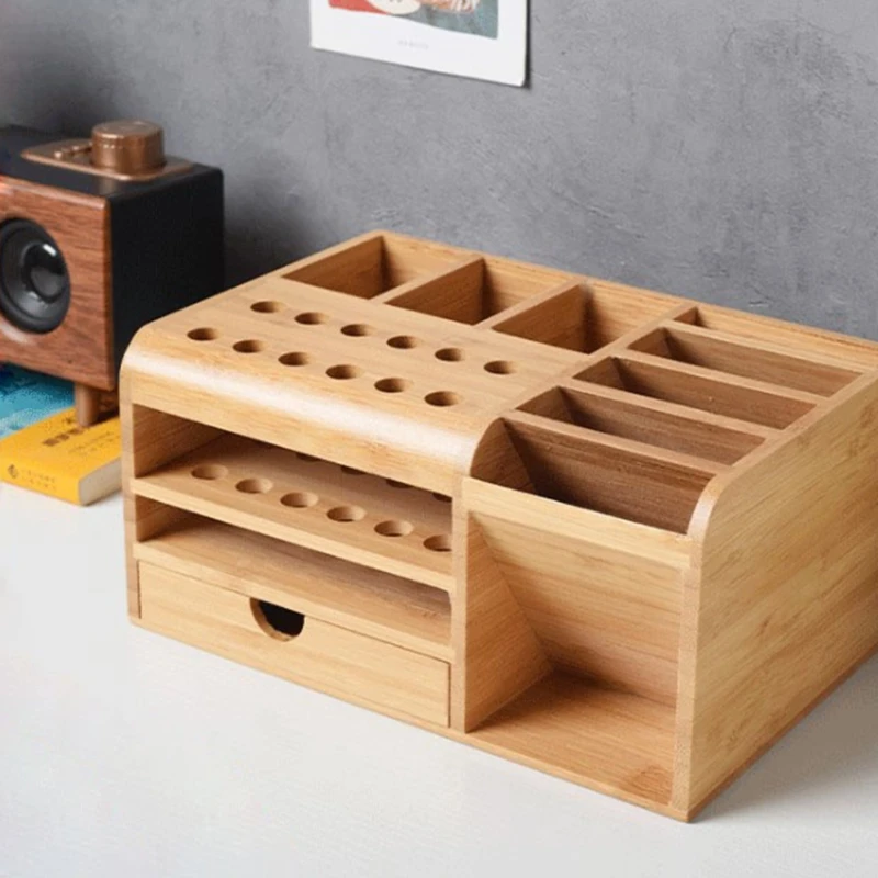 Tool Stand Holder Box Compartment Storage Cellphone Screwdrivers Wooden Multifunctional Desktop Parts Deposit