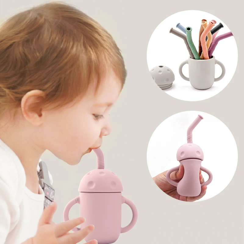 Baby Shower Gift Cartoon Mushroom Sippy Cup Sealed And Leak-Proof Straw Cup With Lid Feeding Liquid Feed Water Bottles For Girls