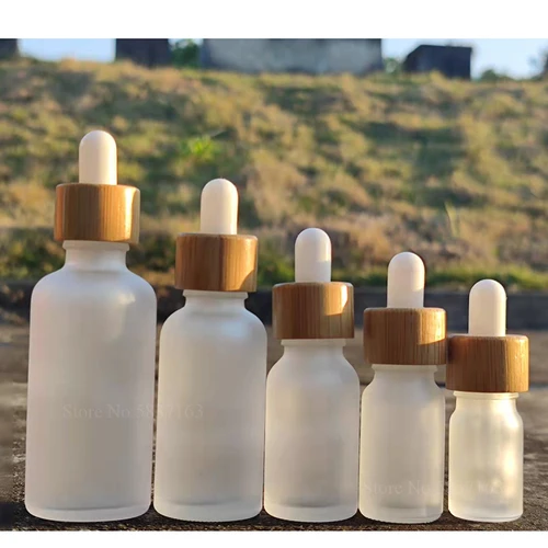 Paquete de 10 botellas cuentagotas esmeriladas de 10ml con cuentagotas de pipeta de vidrio, botella cuentagotas pequeña con tapa de bambú para aceites esenciales