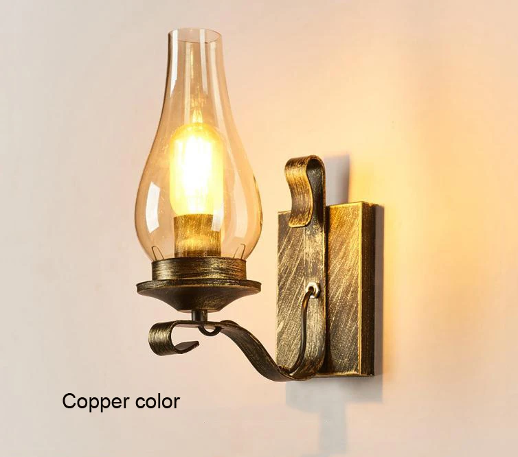 Retro Industrial Light Iron Wall Lamp Creative Restaurant Corridor Bedroom Bedside Glass Wall Light Living Room Hotel Lighting