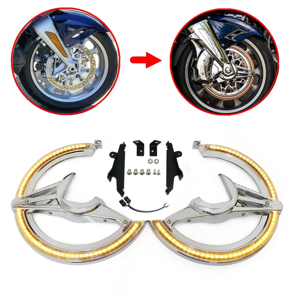 

For Honda GOLDWING GL1800 GL 1800 F6B 2018-2023 2022 2021 Brake Disc Rotor Covers With LED Light Gold Wing Chrome Accessories