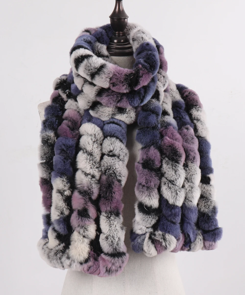 Neue Marke Gestrickter Modischer Damen Echt Rex Kaninchenfell Schal Frauen Winter Warmer Natürlicher Pelzschal Langer Stil Echter Pelz Halswärmer – Detail 15