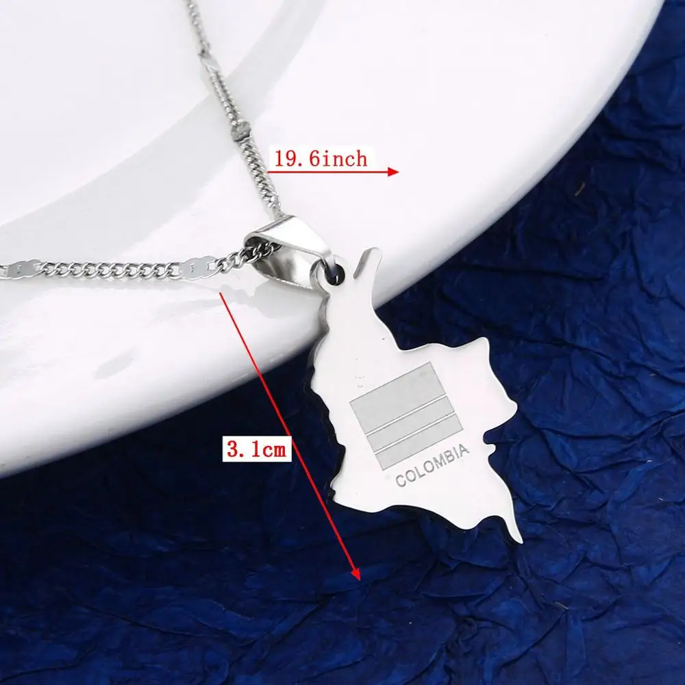 Stainless Steel Gold Color Colombia Map Pendant Necklace Trendy Map of Colombian Jewelry