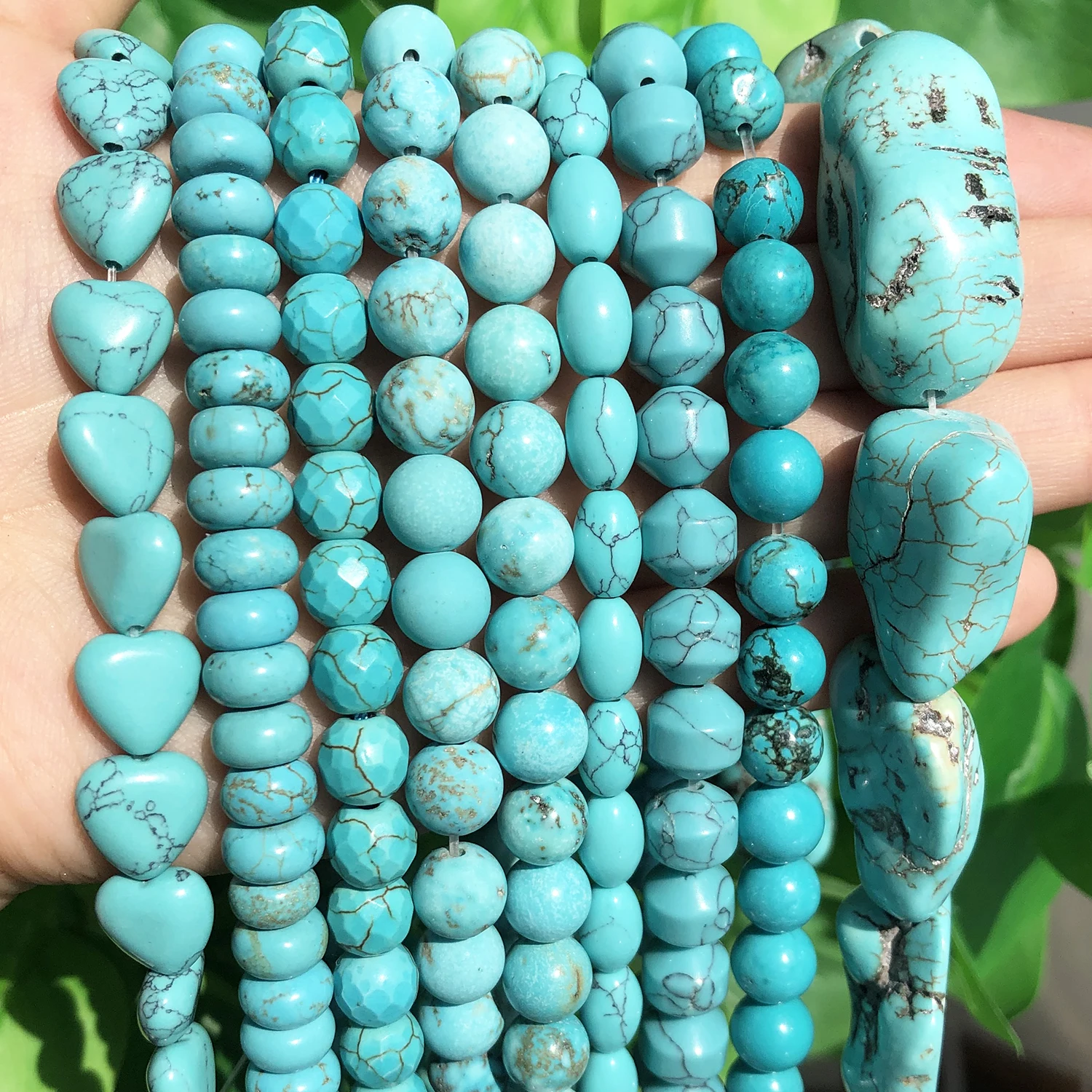 Natural Stones Heart Oval Shape Green Turquoises Flat Round Rondelle Beads for Jewelry DIY Making Bracelet Earrings Accessories