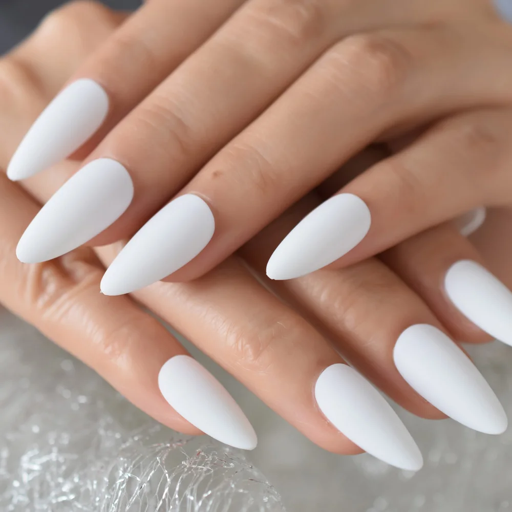 Branco prego adesivos stiletto forma de alta qualidade unhas artificiais dicas de unhas médio fosco falso unhas