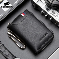 BISON DENIM Genuine Leather Key Wallet Male Card Keychain Cover Zipper Card Holder Wallet Key Organizer Large Capacity N9462