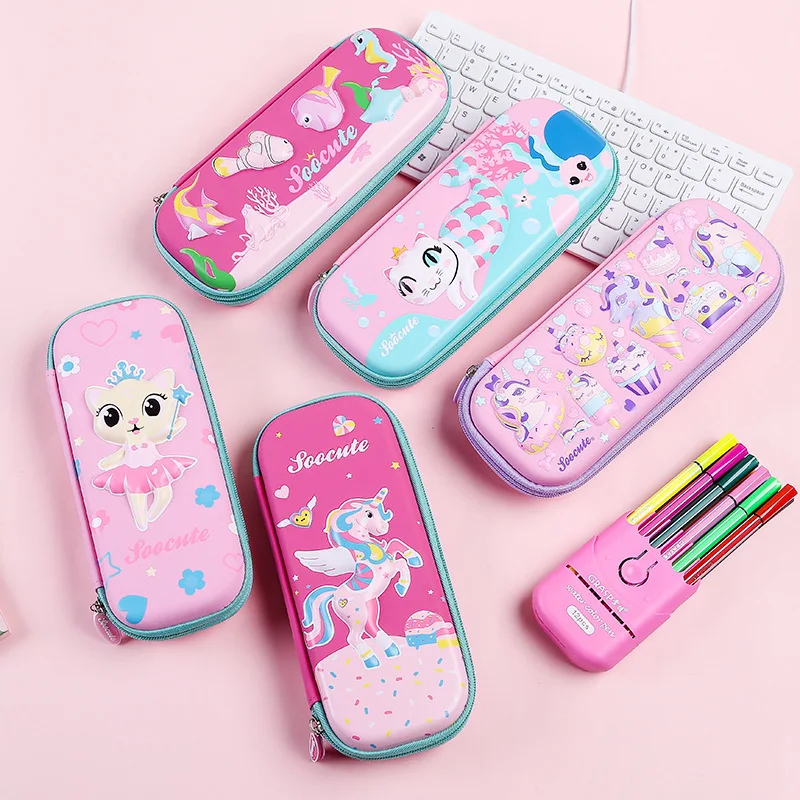 Kawaii Unicorn Cat Pencil Case Waterproof  EVA Pencil Box Big Capacity Pencil Bag for Girls Student Stationery School Supplies