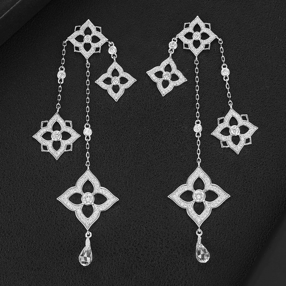 GODK TRENDY Long Tassel Statement Necklace For Women Wedding Party Cubic Zircon CRYSTAL CZ Dubai  Bridal Jewelry Gift image 4