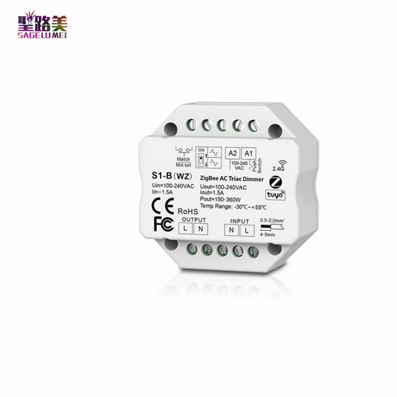 

S1-B(WZ)ZIGBEE AC Triac Dimmer tuya app APP RF Push Dim control AC110V-220V 150W-360W 1ch channel controller for led lamp light