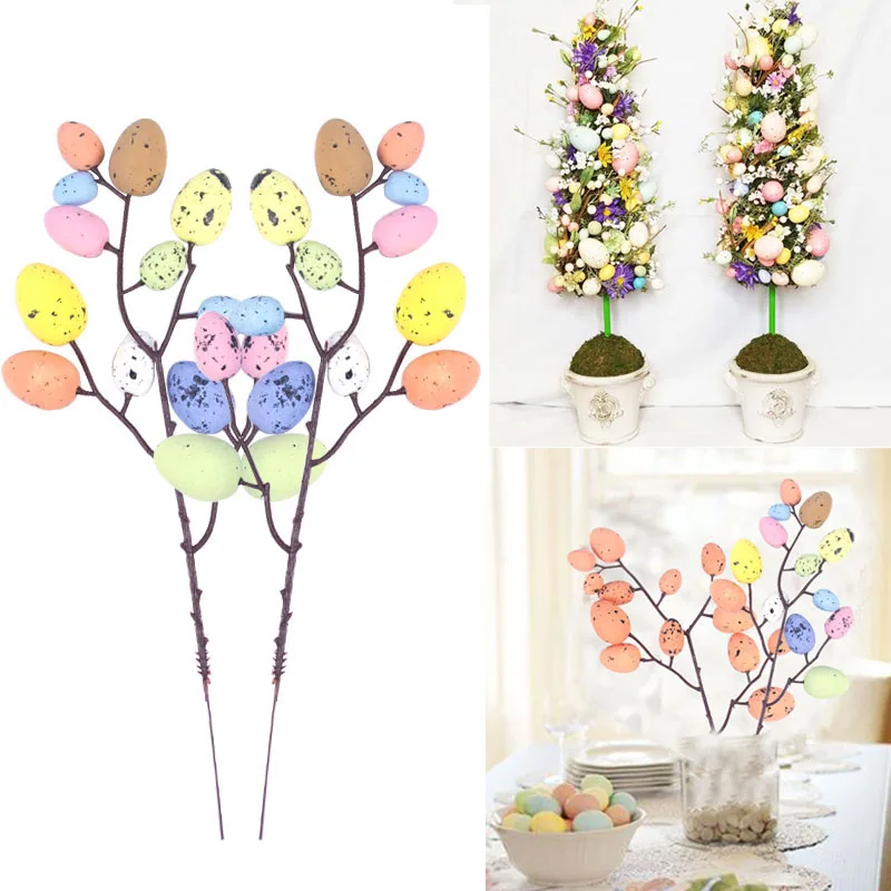 Easter Decoration Eggs Tree Branch Colorful Foam Egg Artificial Flower DIY Easter Home Vase Decor Ornament Easter Party Supplies