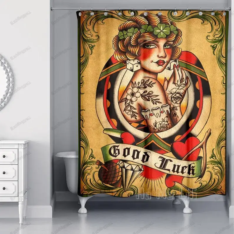 Tattoo Girl Good Luck Shower Curtain