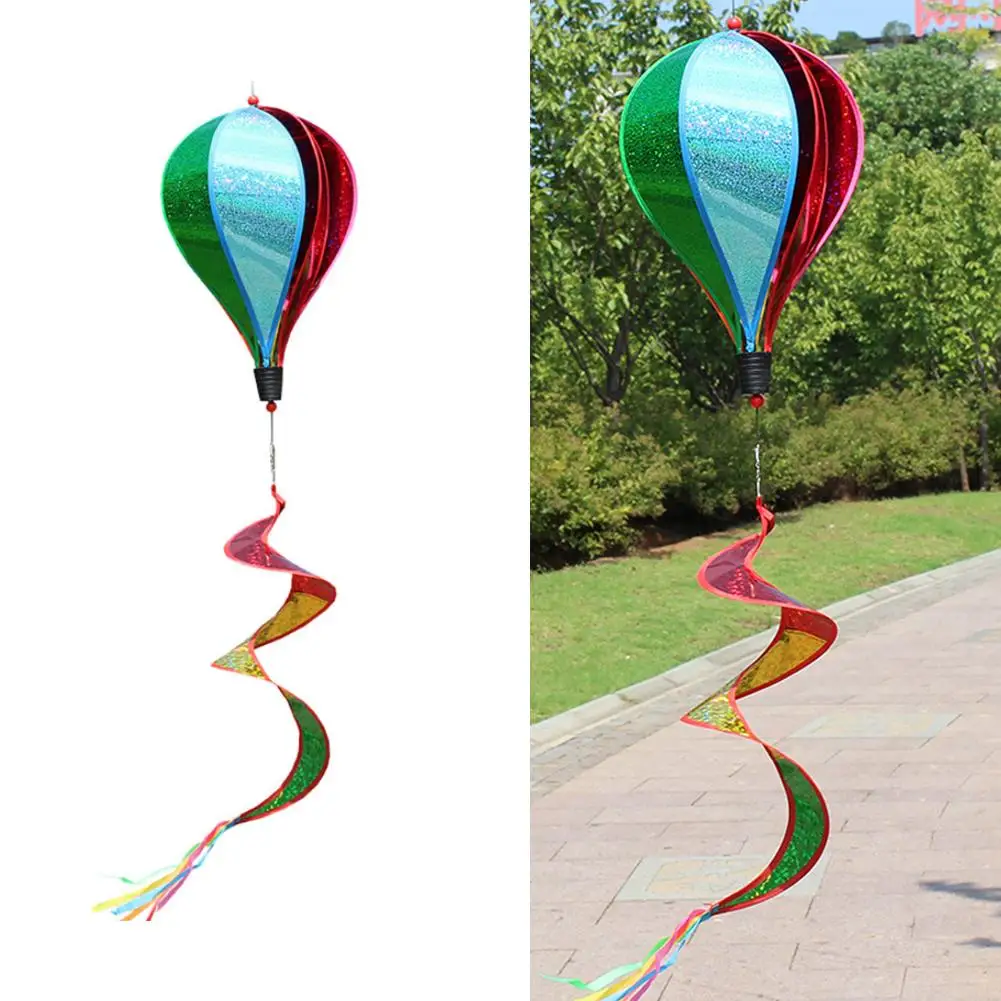 1pcs Rainbow Hot Air Balloon Garden Decor Wind Turn Windmill Rotating Colorful Stripe Windmill Spinner Yard Outdoor Decor