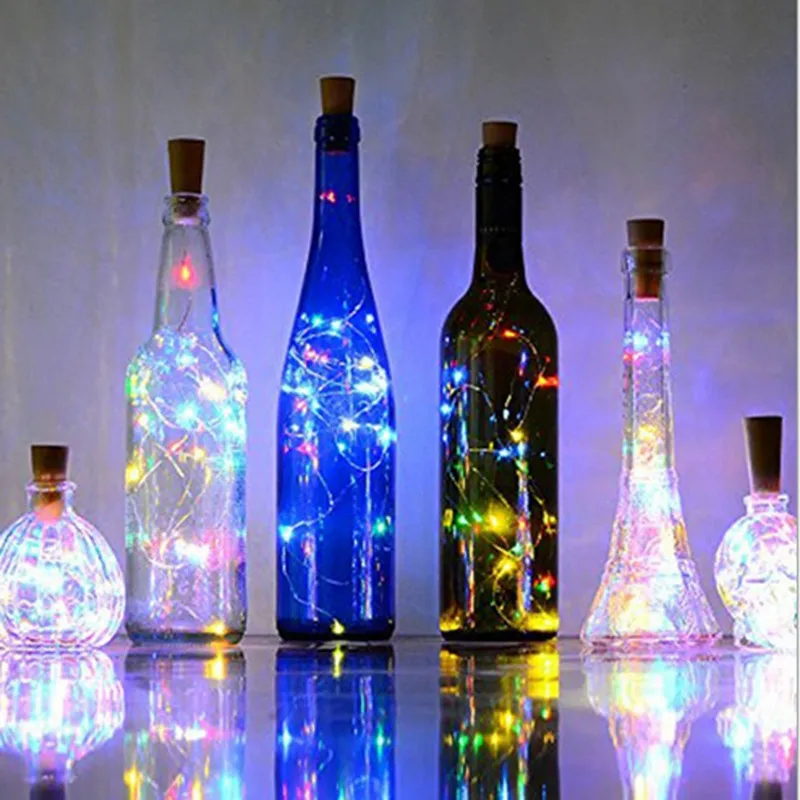 

10pcs/lot 2m 20 led Wine Bottle Lights Battery Power Cork Shape Copper Wire String Lights for Outdoor Wedding Christmas Lights