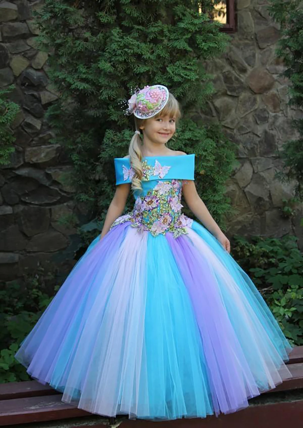 

Custom Girls Pageant Flower Girls Dresses Kids Formal Wear Birthday Christmas Wedding Party Events Tulle Bateau Bow Applique