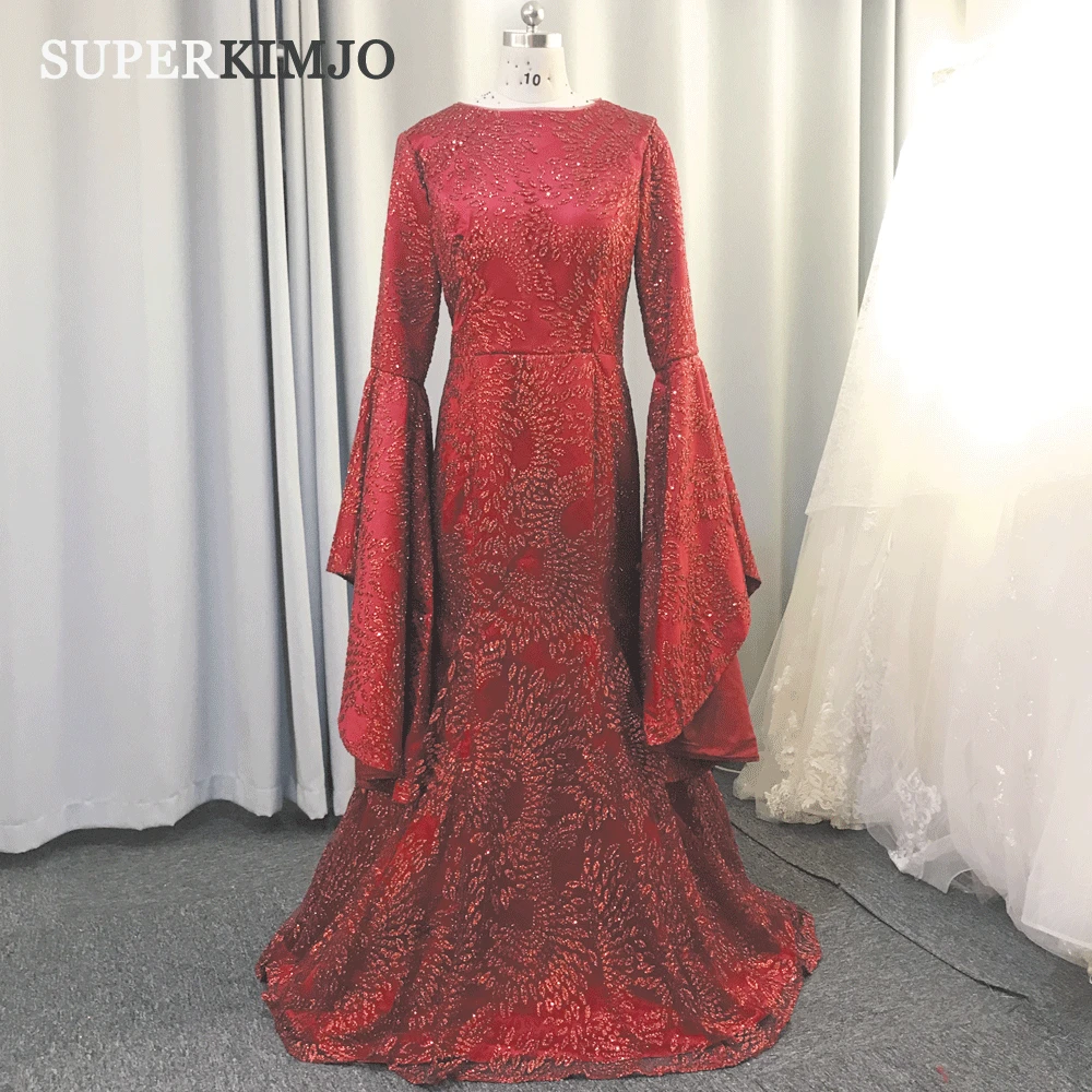 Vestido De Noche color Burdeos SuperKimJo, elegante, con mangas acampanadas, para Fiesta De Noche, 2020