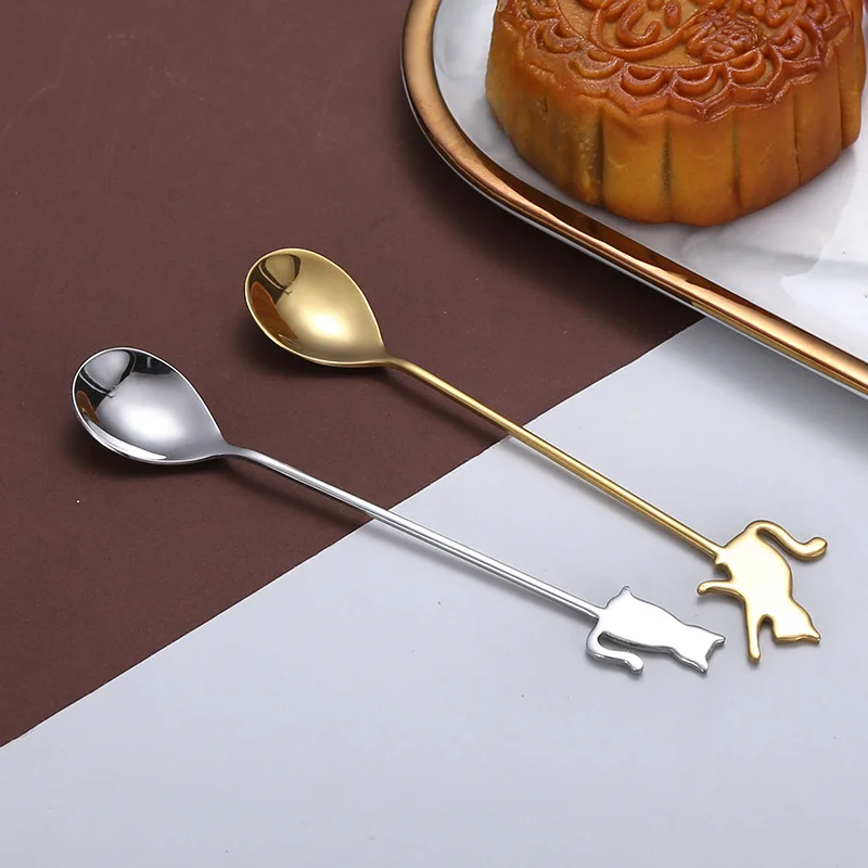 4 Pcs/ Set Fruit Forks 304 Stainless Steel Cat Fish Cartoon Cat Stirring Forks Dessert Fork Set Wedding Gift Tiny Fruit Picks