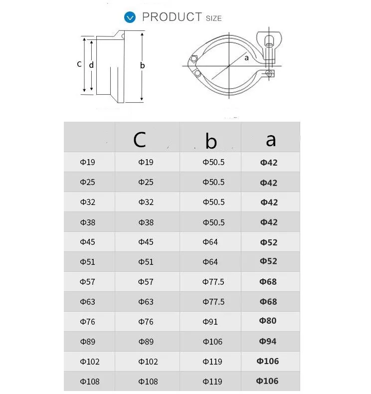 DN50 2" 304 Stainless Steel Sanitary Clamp Quick-connect Joint Sanitary Grade Chuck Quick-fit Joint Plumbing Pipe Ring Seal Set