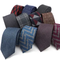 Soft Mens Fashion Leisure Diamond Solid Striped Plaid Check Artificial Wool Cotton Skinny Tie Men business Small Tie Dark Color