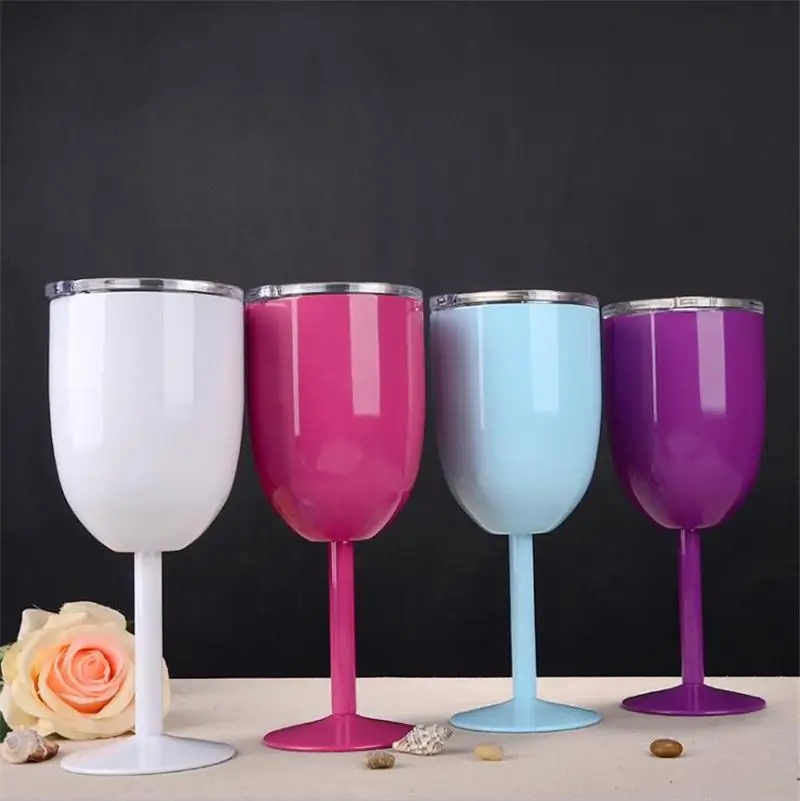 10oz Goblet Cup With Seal Lids Stainless Steel Champagne Cup Double Layer Cocktail Mug Merry Christmas