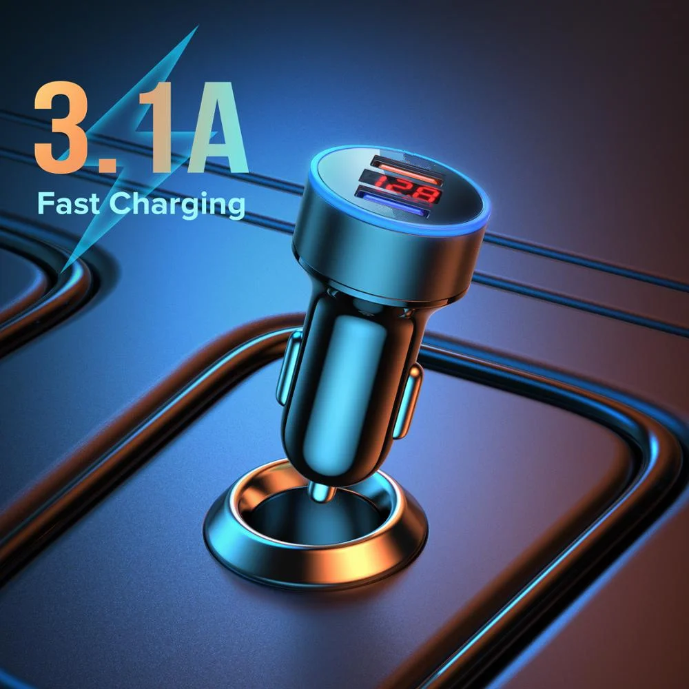 Universal 3.1A Dual USB Car Charger LED Display Fast Charging Mobile Phone Car-Charger for iPhone 11 12 Samsung S10 Xiaomi