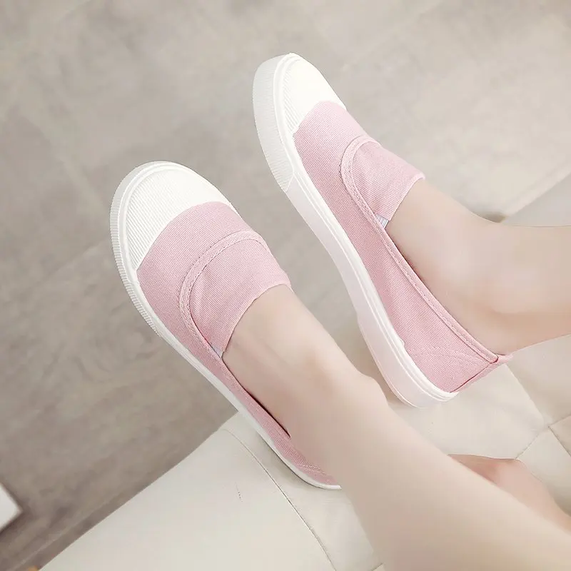 Spring and Summer Women Flat Shoes New Pedal Round Toe Female Casual Canvas Shoes Slip on Ladies Flats