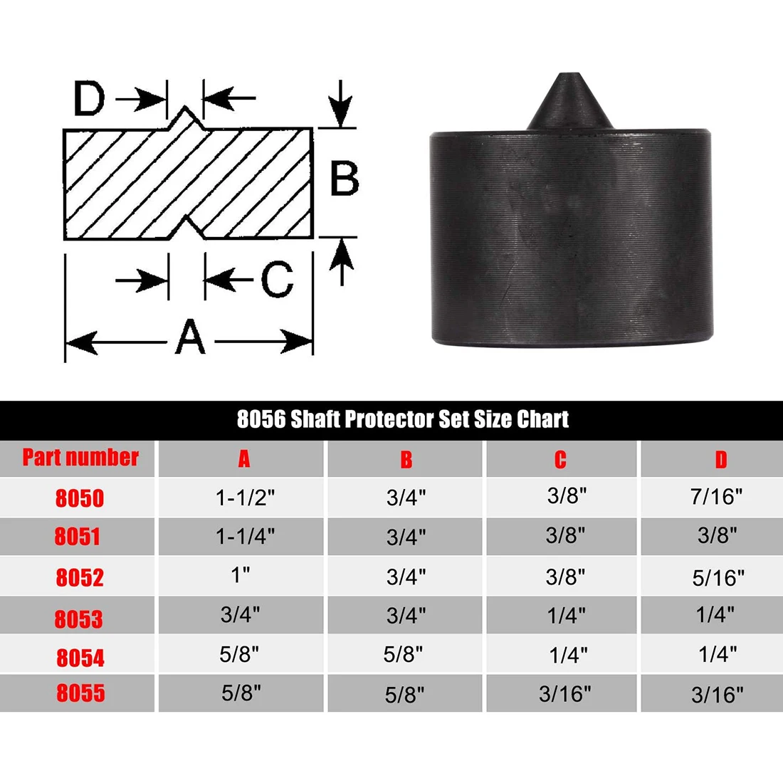 ESUYA 8056 Shaft Protector Set for Use with Grip-O-Matic Pullers or Push-Pullers, Fan Blade, Gear and Bearing Pullers (Set of 6)