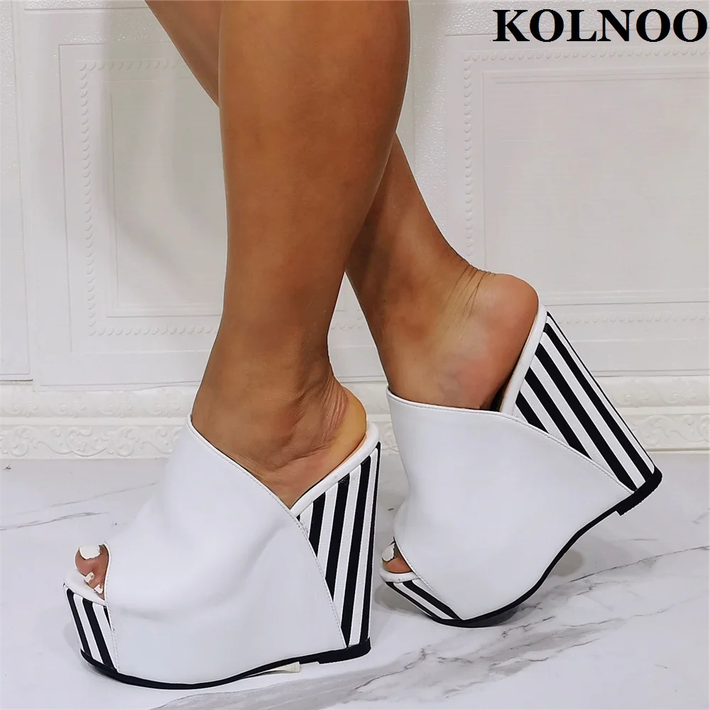 

Kolnoo New Handmade Women Wedges Heels Slippers Sexy Easy Wear Real Photos Summer Sandals Evening Club Fashion Party Prom Shoes