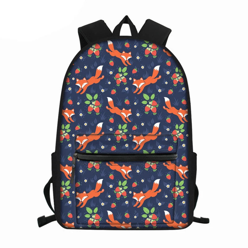 Cute Animal Fox Print School Backpack Waterproof Women Bag College Laptop Backpack Female Mochila Bolsas E Sacolas