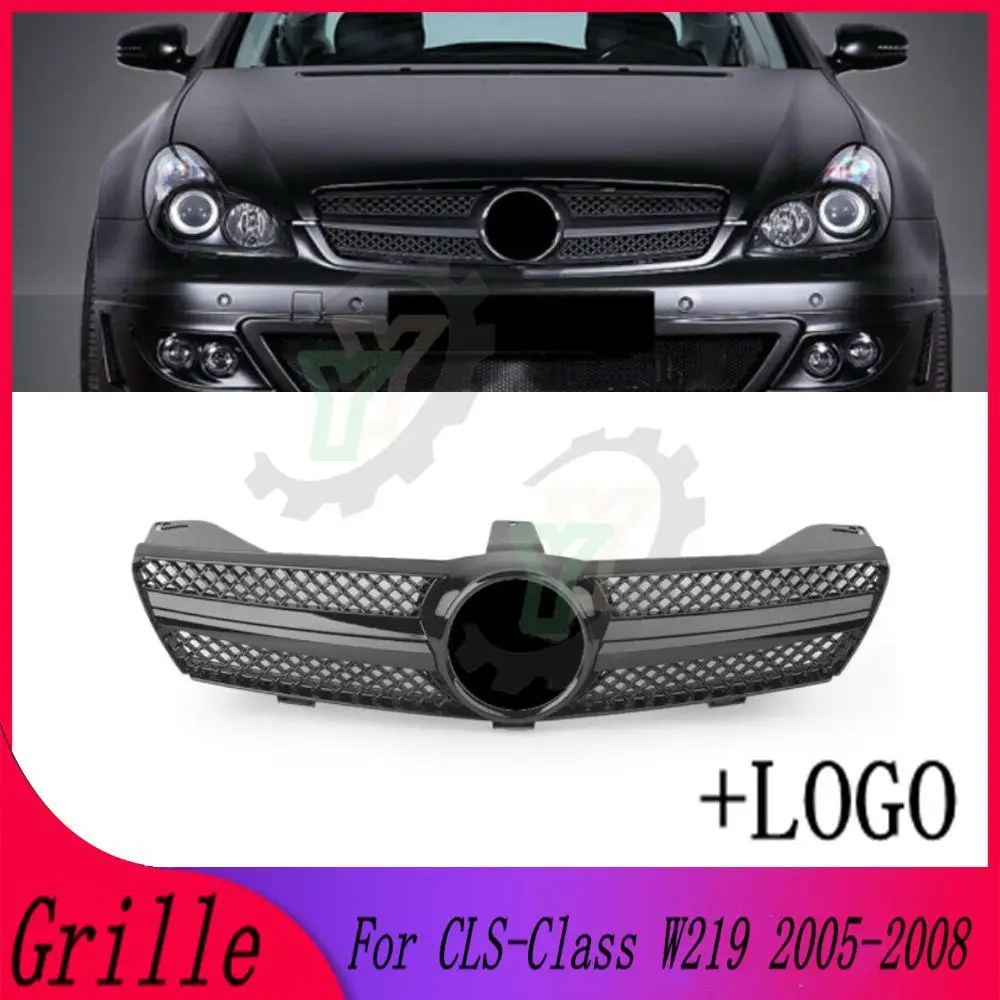 Acessório do carro amortecedor dianteiro superior grade corrida grill para mercedes para benz w219 cls500 cls600 2005 2006 2007 2008 (com emblema)