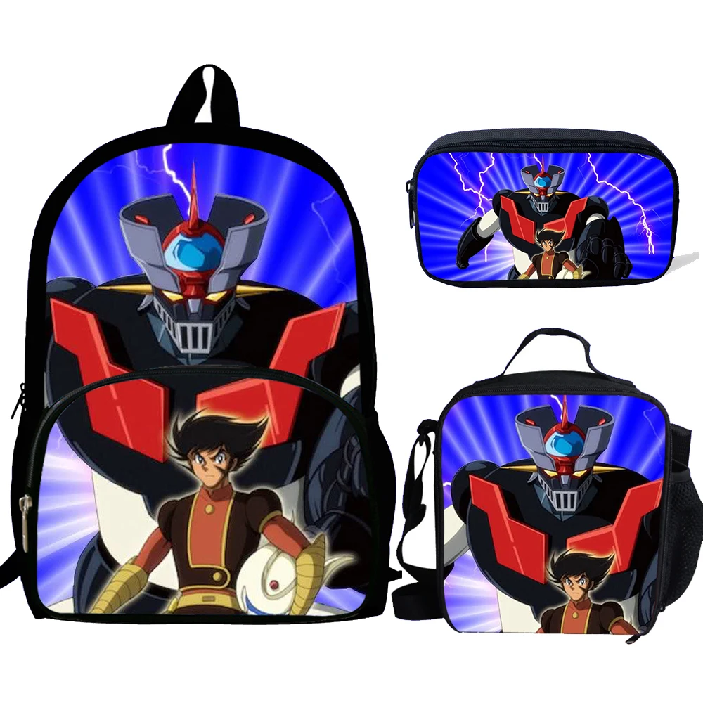 3PCS School Bag Set Mazinger z Printing School Backpack For Teenagers Boys Girls Student Travel Book Bag Schoolbags