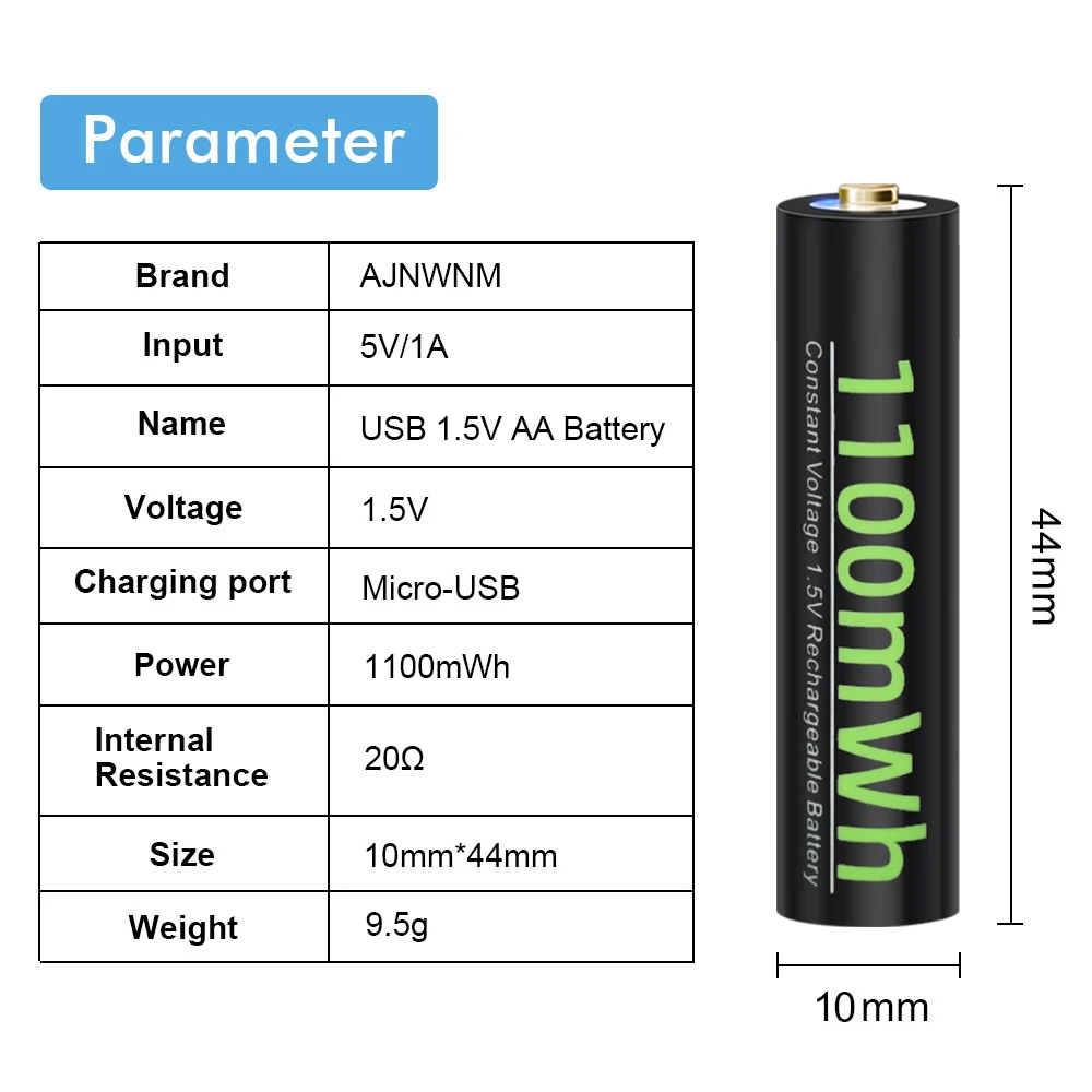 AJNWNM 1100mWh 1.5V AAA 리튬 충전식 USB 배터리 AAA 1.5V 리튬 이온 배터리, 원격 제어 무선 마우스 aaa 배터리