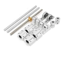15Pcs/set T8 Lead Screw 8-400mm DIY Optical Axis Guide Rail Bearing Seat Linear Guide Shaft Support Trapezoidal Screw Set