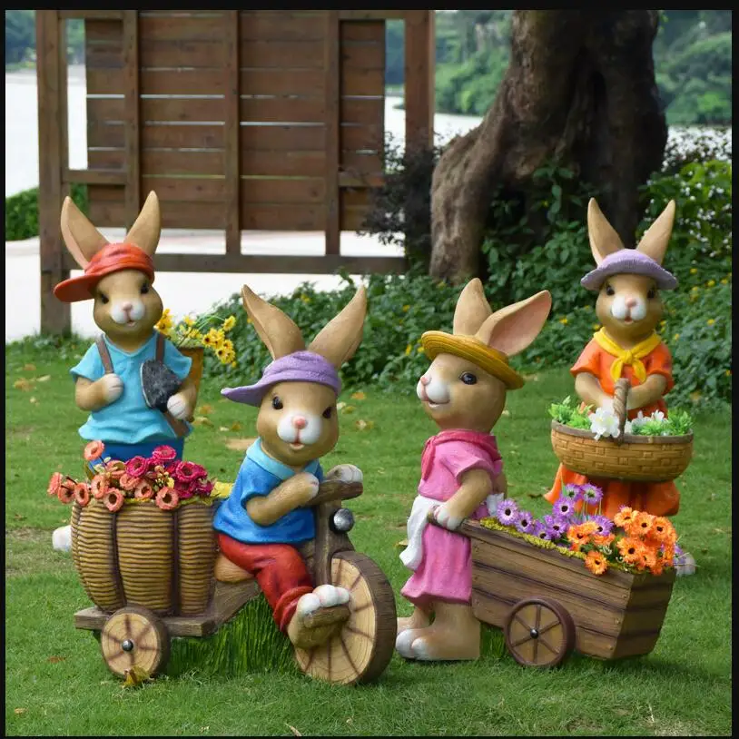 

Pastoral Garden Resin Rabbit Flower Pot Planter Ornaments Simulation Animal Sculpture Outdoor Courtyard Figurines Crafts Decor