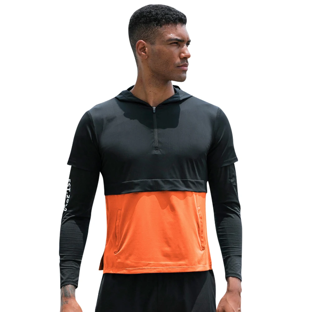 Lovmove Long Sleeve Compression Loose Zipper Shirt Running Hoodie Fake Two Quick Dry Clothes Male Sport Athletic Clothing