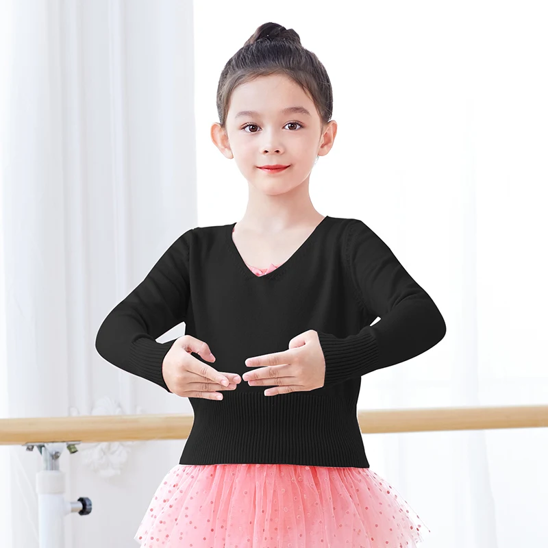 Nieuwe Herfst Winter Warm Ballet Tops Lange Mouw V-Hals Taille Riem Trui Kind Meisjes Kids Ballet Dance Wrap Cross Tops