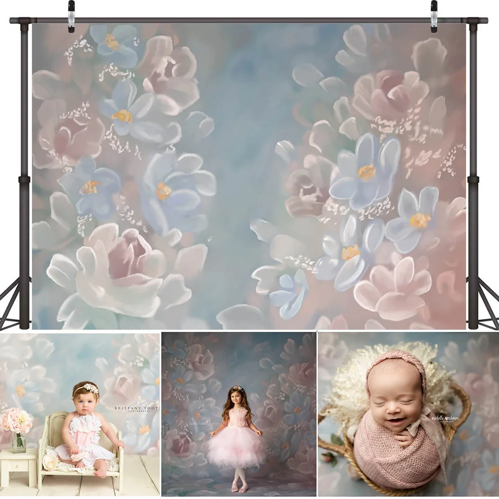 Abstract Flowers Hand Painted Backdrop Photography Retro Floral Texture Newborn Baby Adult Portrait Background Photo Shoot Props