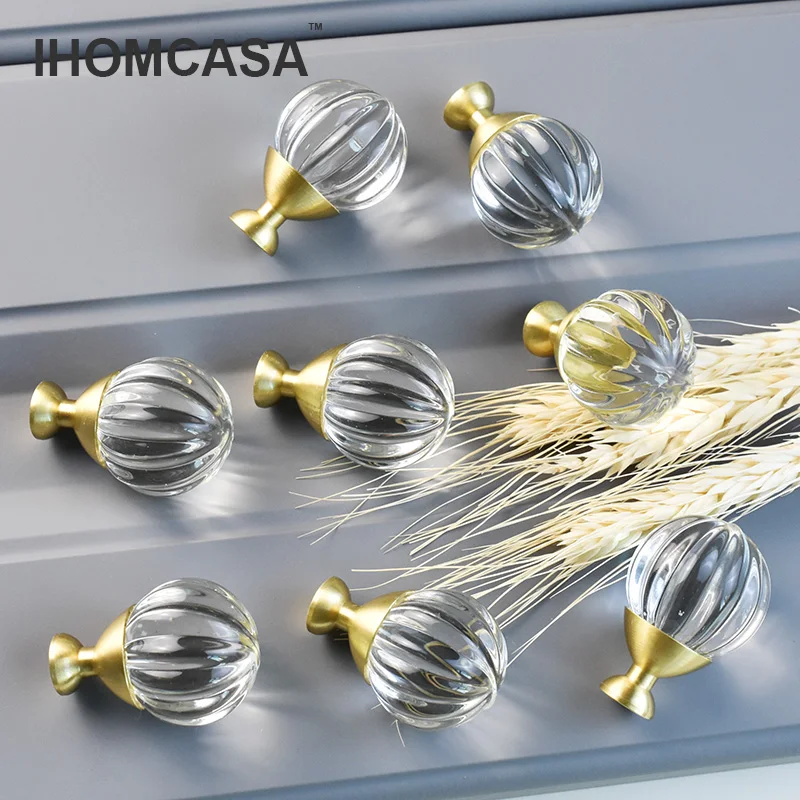 

Modern Nordic Gold Brass Furniture Handle Kitchen Cabinet Door Knobs Wardrobe Cupboard Handles Crystal Drawer Pulls Hardware