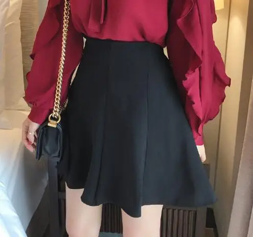 2020 Little Small Skirts Hot Sales Women Fashion Korea Style Preppy Girls High Waist A Line Mini Black Skirt Cute 12129