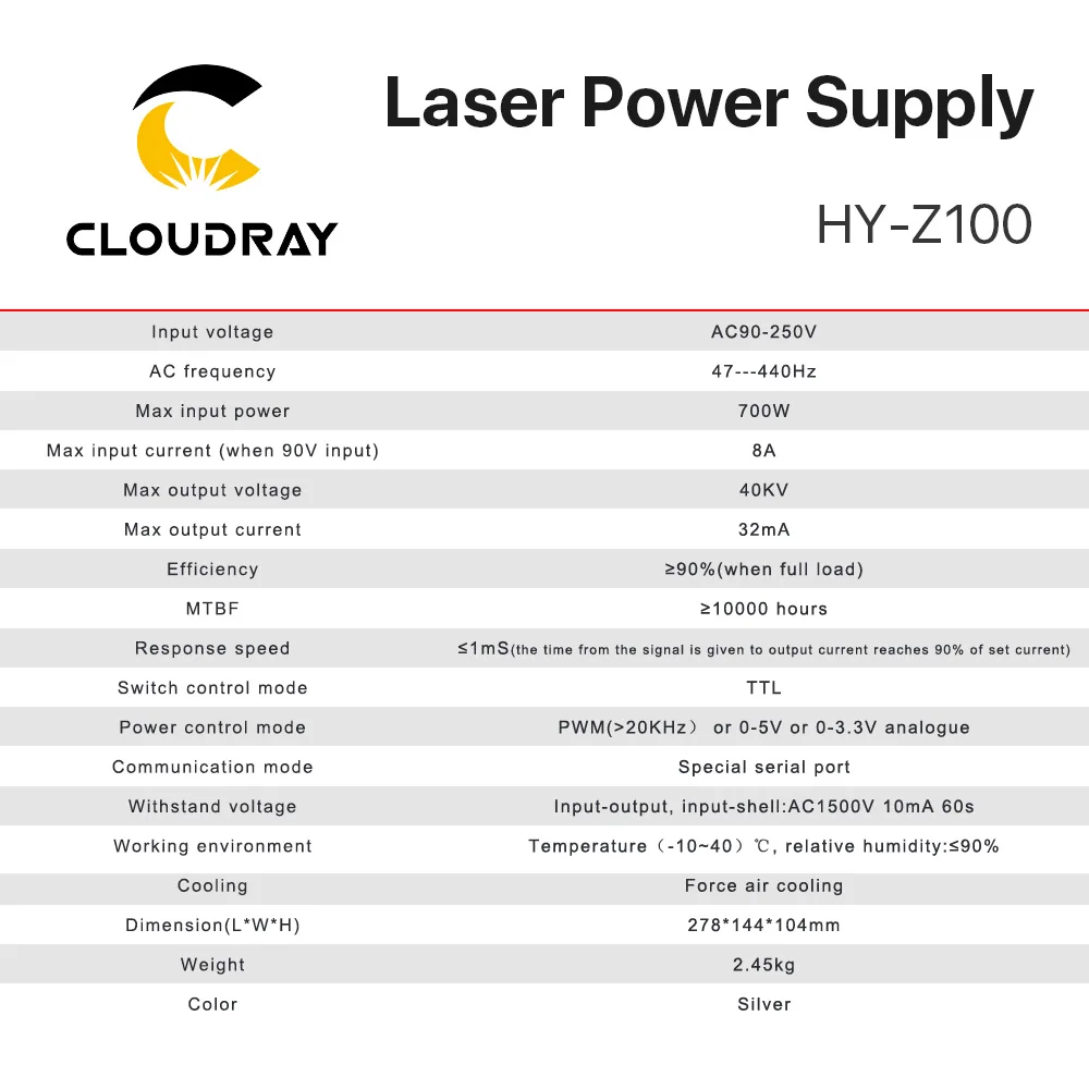 Imagem -03 - Monitor de Alimentação a Laser Tubo de Gravação a Laser de Co2 Máquina de Corte Z100 Série z 100120w Ac90250v Efr Cloudray-co2