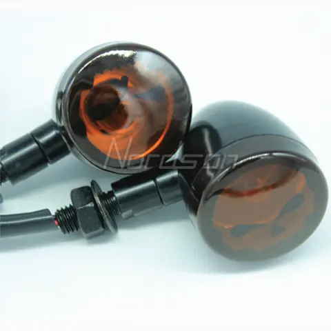 Motorcycle Turn Signals Lights Indicators Blinkers Flashers 2Pcs For Skull Design Retro Metal Chrome