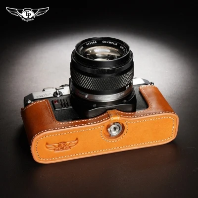 handwork Photo Camera Genuine leather cowhide Bag Body BOX Case For Olympus OM 1 OM1 OM-2  OM-3 OM4Ti Protective sleeve box base