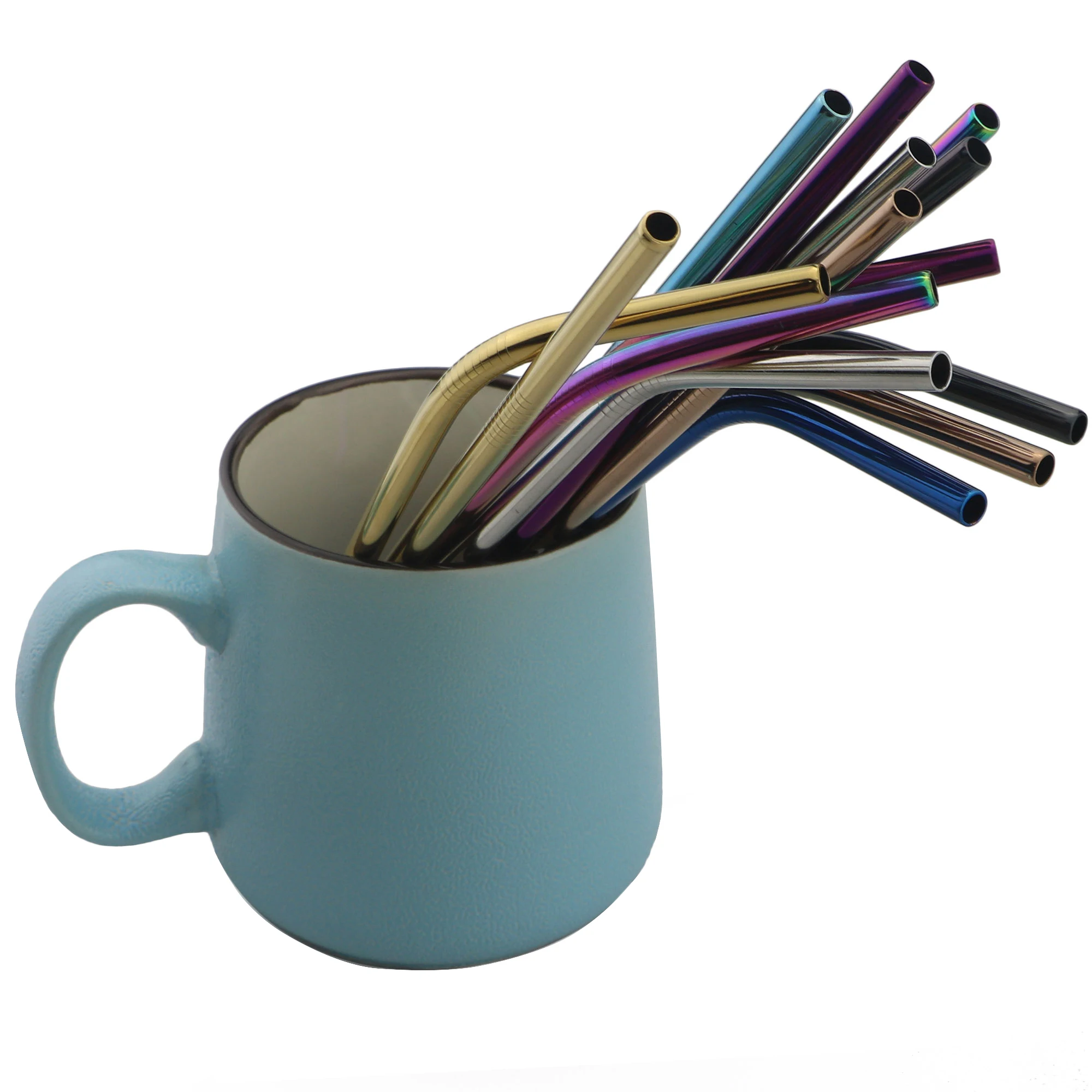 18/10 Stainless Steel Reusable Straws Gold Drinking Straw Set Mteal Straw Coffee Party Bar Straw With Cleaner Brush Portable Bag