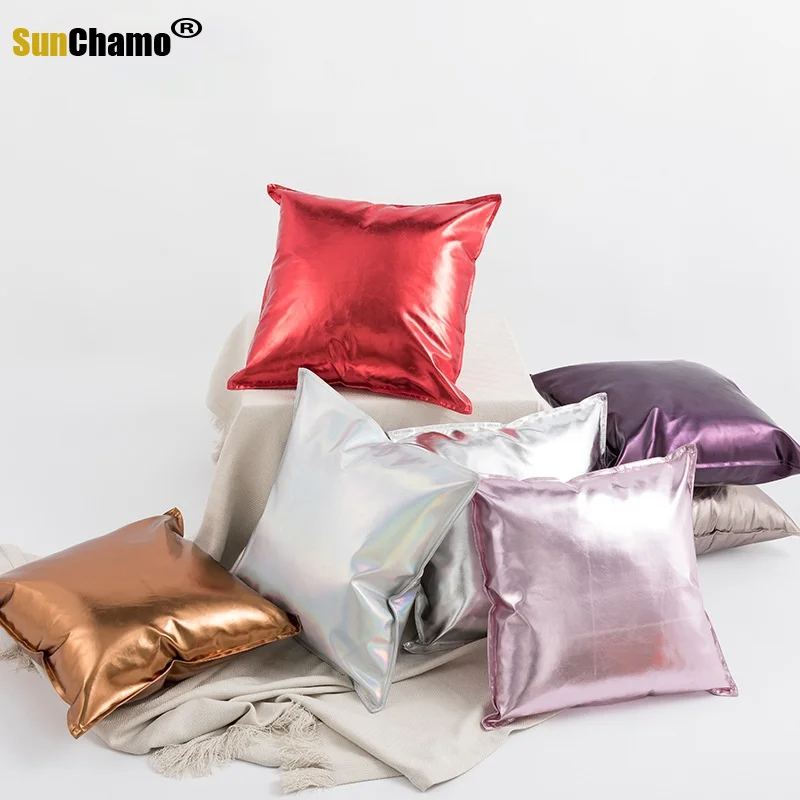 

Drop Ship PU Leather Pillow Cover Metallic PU Cushion Cover Home Deco Pillowcase Decorative Pillowsham