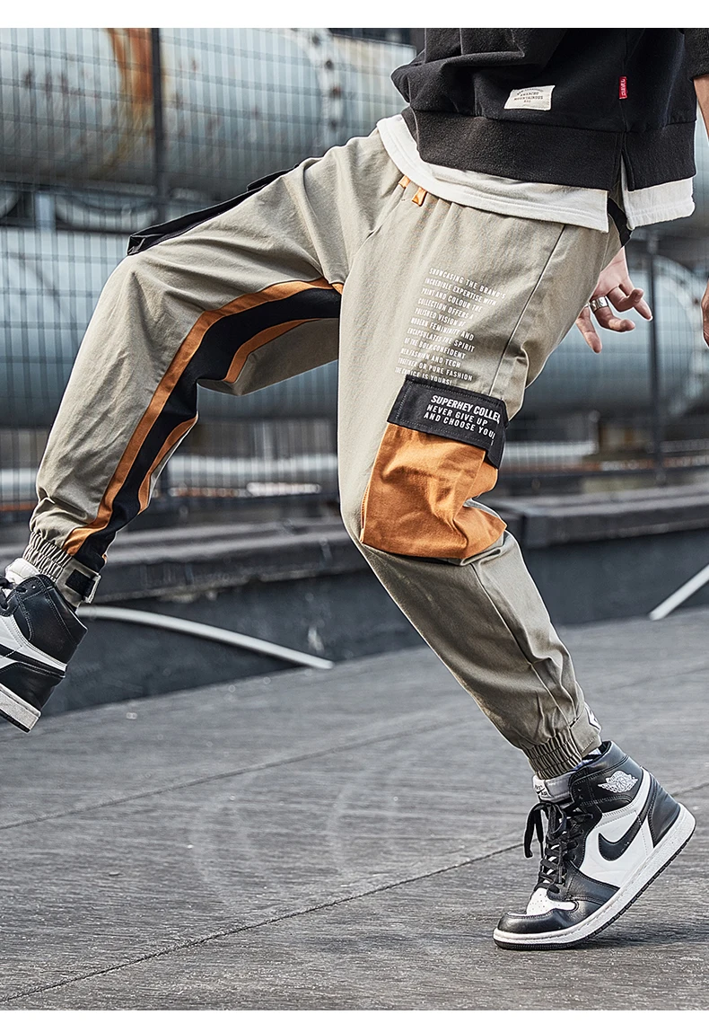 Men Cargo Pants Male  Fashion 100% Cotton  2020 Hip Hop Big Pockets Print Letter Multicolor Men Cargo Casual TrousersHot Sell