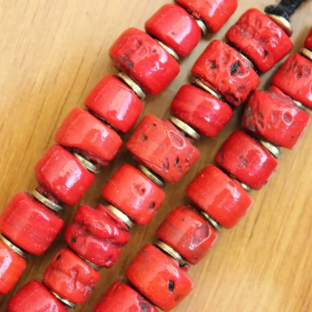 NK223 Ethnic Tibetan Red Lampwork Glass Beaded Necklace Handmade Nepal 3 Rows Women Necklace