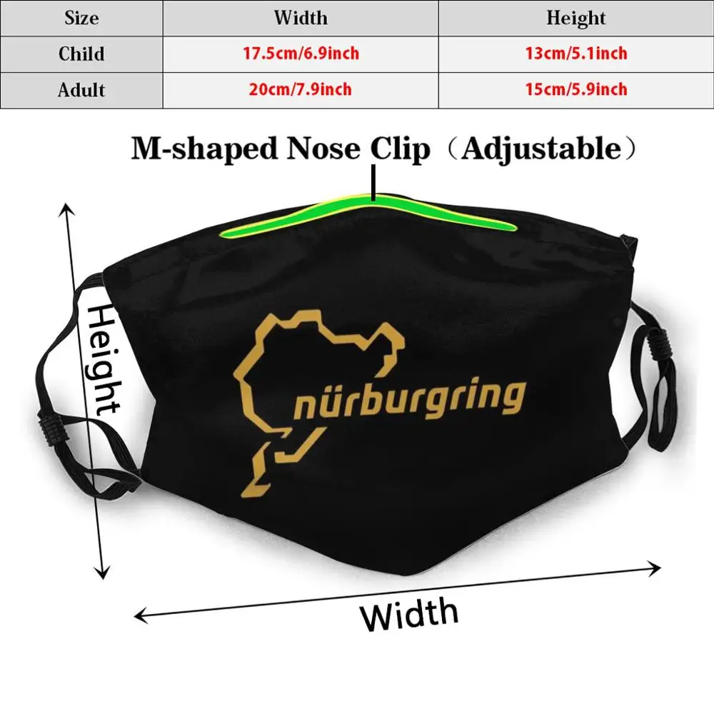 Nurburgring Gold Fan Art Logo Print Washable Filter Anti Dust Mouth Mask Nurburgring Green White Germany Carbon Track