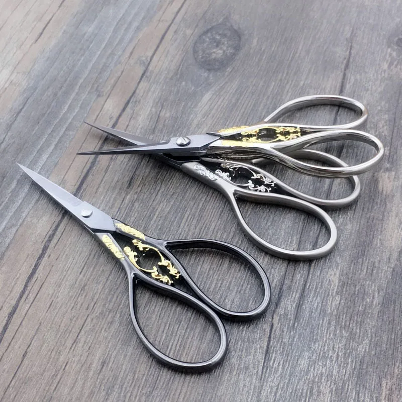 1PC European Vintage Stainless Steel Floral Scissors Sewing Shears DIY Tools Flower Pattern Embroidery Scissors