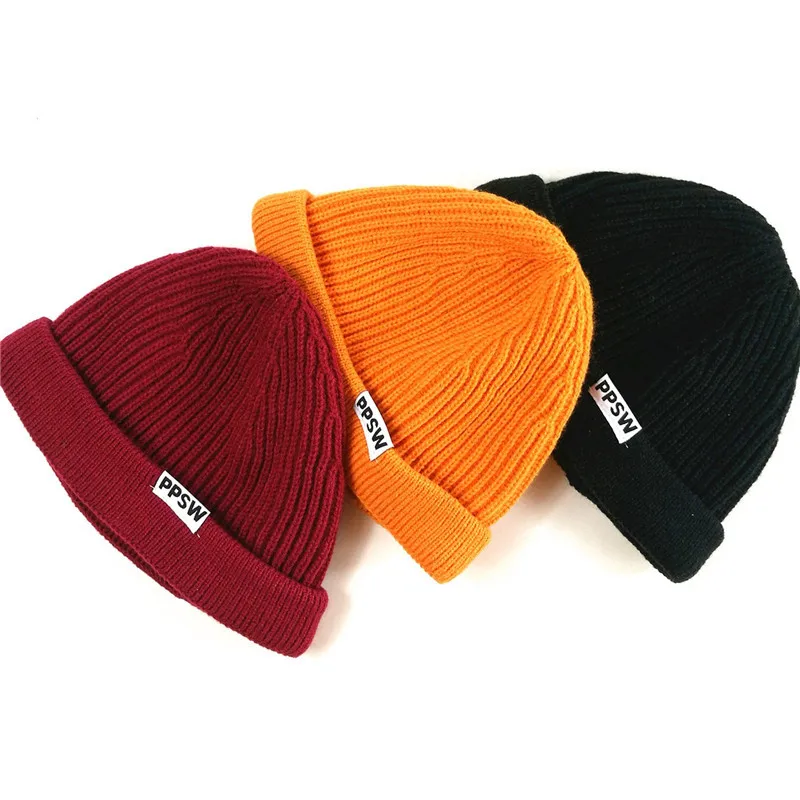 Gestrickte Hüte für Männer Schädeldecke Beanie Hut Winter Retro Brimless Baggy Melone Kappe Cuff Docker Fischer Mützen Hüte Für Männer